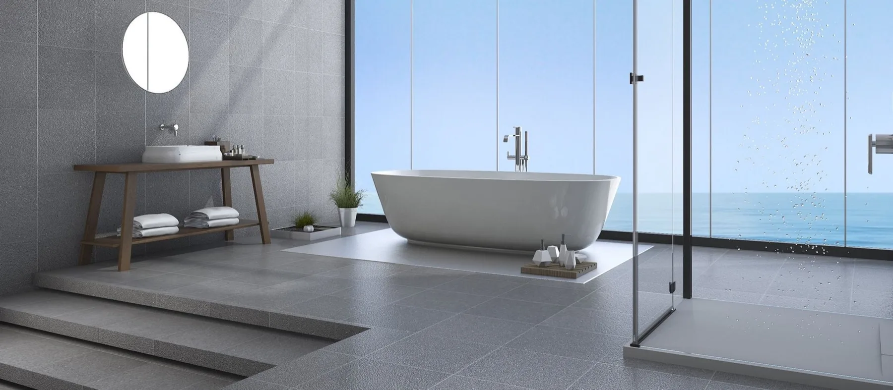 Freistehende Badewanne mit Meerblick